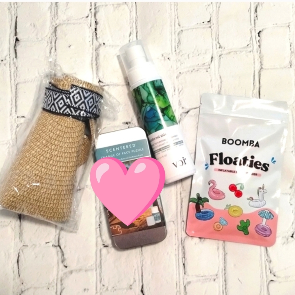 3pc Beach Bundle Texturizing Hair Spray, Straw Visor And Drink Floaty